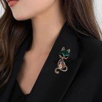 Rhinestone Crystal Cat Pendant Brooch Women's Gold Color Animal Pin Fashion Accessories Lapel Pins Collar Buttons Party Dress