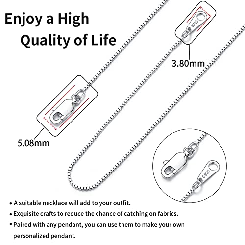 Jewlpire 925 Sterling Silver Chain for Women Girls 0.8mm Box Chain Lobster Claw Clasp - Italian Necklace Chain - Super Thin & Strong - Friendly Price & Quality 18 Inch