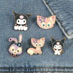 Hello Kitty Kuromi Pochacco Cute Kit Cat Lapel Pins for Backpacks Brooches for Women Enamel Pin Gift Fashion Jewelry Accessories
