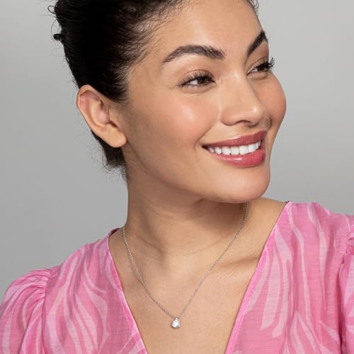 PAVOI 14K Gold Plated Sterling Silver Post Faux Diamond Pear Solitaire Pendant Halo Necklace in White Gold