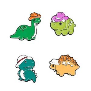 zhanghaoran 4 Pcs Cute Dinosaur Enamel Pins Set Cartoon Animal Brooches Lapel Pins Badges Clothes Bags Backpack Accessory DIY Gifts for Women Kids, Green