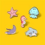 5PCs Ocean Series Animal Badges Brooch Marine Life Cartoon Badges Cute Pins Set Cartoon Sea Sharks Seahorses Starfish Brooch Pin for Children's Day Gift Clothes Backpack Denim Shirt Lapel Pins