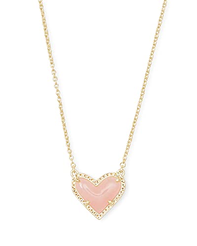 Kendra Scott Ari Heart Short Pendant Necklace in 14k Gold-Plated Brass, Rose Quartz, Fashion Jewelry for Women