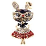 Rhinestone Lady Rabbit Brooch Pin for Women Girls Fashion Crystal Bunny Animal Brooches Lapel Pins Dainty Cute Christmas Graduation Honors Day Easter Jewelry Gift for Daughter Teacher Students (Red)