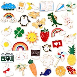 DTOFOOT 36 PCS Cute Enamel Pins Bulk Mixed Cartoon Enamel Brooches Set Funny Animal Plant Brooch Button Pins Jewelry for Backpack Bags Hat Jacket Gifts