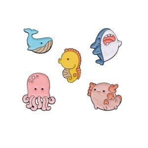 Sea Animal Brooch Set Cute Octopus Shark Jellyfish Shark Whale Seahorses Brooch Metal Badge Creative Marine Creature Series Brooch Cartoon Ocean Animal Styling Hard Enamel Pins Schoolbag Hat Tops