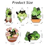 WLLHYF Enamel Pins Set, 5 Pcs Cute Plants Black Cat Pins Kawaii Creative Animal Enamel Brooch Pins DIY Accessories Decor for Backpacks Jackets Jeans