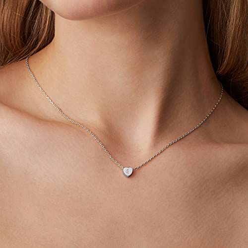 PAVOI 14K White Gold Plated Mini Dainty Heart Initial Necklace | Slider Adjustable Necklace - 18" | Letter Necklaces for Women | J Initial