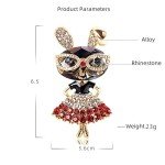 Rhinestone Lady Rabbit Brooch Pin for Women Girls Fashion Crystal Bunny Animal Brooches Lapel Pins Dainty Cute Christmas Graduation Honors Day Easter Jewelry Gift for Daughter Teacher Students (Red)
