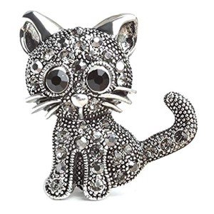 U-K Ladies Animal Brooch Cute Cat Rhinestone Pin Fashion Jewellery Professional Processed