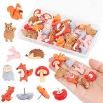 MIKIMIQI 30 Pcs Forest Animals Push Pins, Resin Squirrel Fox Owl Mushroom Push Pins Decorative Animal Thumb Tacks Cork Board Thumbtacks for Bulletin Board Photos Wall Pins Office Supplies