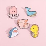 Sea Animal Brooch Set Cute Octopus Shark Jellyfish Shark Whale Seahorses Brooch Metal Badge Creative Marine Creature Series Brooch Cartoon Ocean Animal Styling Hard Enamel Pins Schoolbag Hat Tops
