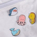 Sea Animal Brooch Set Cute Octopus Shark Jellyfish Shark Whale Seahorses Brooch Metal Badge Creative Marine Creature Series Brooch Cartoon Ocean Animal Styling Hard Enamel Pins Schoolbag Hat Tops
