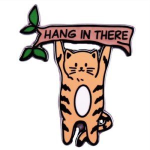 Ficsowy Cute Hang In There Cat Enamel Pin, Motivational Encouragement Badges Animal Brooch for Women, Kids, Boys, Girls (Orange)