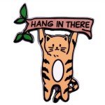 Ficsowy Cute Hang In There Cat Enamel Pin, Motivational Encouragement Badges Animal Brooch for Women, Kids, Boys, Girls (Orange)