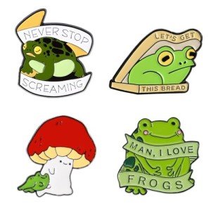 GTOTd Cute Frog Enamel Pin（4 Pack） Animal Green Cartoon Frog Decor Merchandise Gifts Party Supplies Accessories Pins Badge for Bag Backpack Decoration Art DIY Crafts
