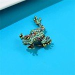 Rhinestone Frog Brooch Vivid Animal Pin Full Glasses Design Alloy Material Green Color Women And Men Jewelry