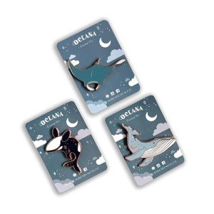 Papercranes Design Oceana Marine 3pcs Enamel Pins Set – Rose Gold Humpback Whale, Orca, Manta Ray Hard Lapel Pins for Bags, Jackets, and Clothes - Cute Illustrated Sea Animal Brooches for Collectors