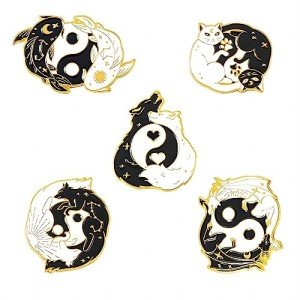 Punk Animal Enamel Pins Set - Creative Gothic Yin and Yang Dragon Cat Wolf Fish Brooches Badges Brooches for Backpack Hat Bag, Gifts for Friends Family (Yin Yang Couple Animal)
