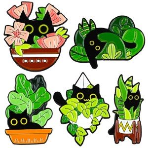 Mabor 5Pcs Funny Animal Enamel Brooch Pins Badges, Cat Enamel Pins Set Cartoon Lapel Badges for Women Girl Cute Black Cat Pins for Bags Clothing