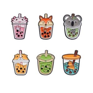 6 Pcs Cute Animal Pearl Milk Tea Pins Set,Crab Fox Sloth Corgi Frog Capybara Brooch Badges for Clothing Bags Jackets,DIY Crafts Brooches Accessories for Women Girls