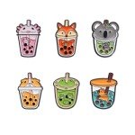 6 Pcs Cute Animal Pearl Milk Tea Pins Set,Crab Fox Sloth Corgi Frog Capybara Brooch Badges for Clothing Bags Jackets,DIY Crafts Brooches Accessories for Women Girls