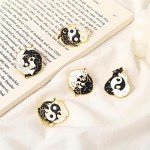 Punk Animal Enamel Pins Set - Creative Gothic Yin and Yang Dragon Cat Wolf Fish Brooches Badges Brooches for Backpack Hat Bag, Gifts for Friends Family (Yin Yang Couple Animal)