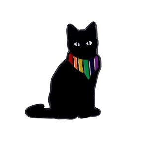 COLORFUL BLING LGBT Rainbow Flag Goose Enamel Pin Badge Cute Animals Frog Cat with Rainbow Flag Gay Pride Brooches Pin Jewelry for Clothing Backpack Hat Decoration-Black Cat