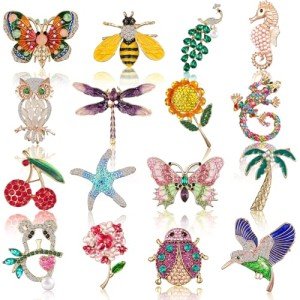 Sasylvia 16 Pcs Women Brooch Set Rhinestone Crystal Vintage Spring Animal Insect Plant Pins Brooches Bulk for Women (Nature)