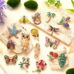 Sasylvia 16 Pcs Women Brooch Set Rhinestone Crystal Vintage Spring Animal Insect Plant Pins Brooches Bulk for Women (Nature)