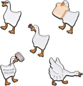 lvzongpin 5PCS Cartoon White Goose Enamel Pins Set Cute Animals Duck Brooches Badges Backpack Hat Shirt Lapel Pins Jewelry Gifts for Friends