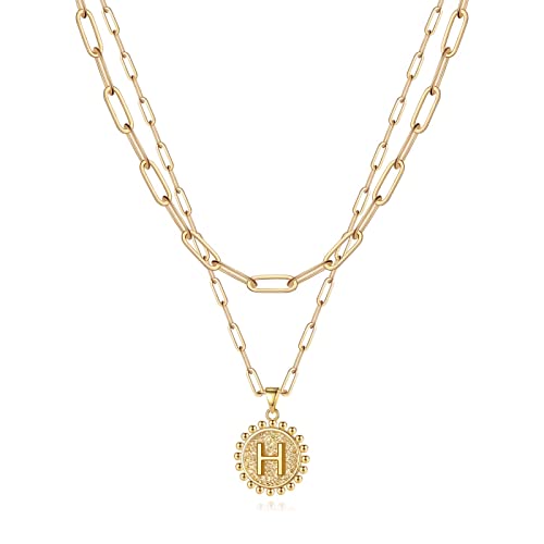 Gold Initial Necklaces for Women, 14K Gold Plated Handmade Paperclip Choker Necklace Dainty Personalized H Initial Necklaces for Women Teen