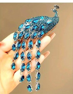 Super Luxury Shiny Rhinestone Blue Peacock Brooch Pin Animal Theme Women Gift
