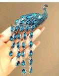 Super Luxury Shiny Rhinestone Blue Peacock Brooch Pin Animal Theme Women Gift