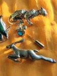 Vintage Estate Lot Of 4 Animal Pins Brooches Fish Leopard Koala Ibex