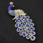 Luxury Shiny Rhinestone Blue Peacock Brooch Pin Animal Theme Women Gift