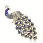 Luxury Shiny Rhinestone Blue Peacock Brooch Pin Animal Theme Women Gift
