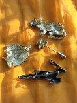 Vintage Estate Lot Of 4 Animal Pins Brooches Fish Leopard Koala Ibex