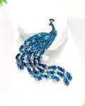 Super Luxury Shiny Rhinestone Blue Peacock Brooch Pin Animal Theme Women Gift