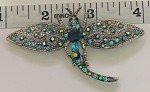 Dragonfly Crystal Rhinestone Brooch Pin Insect Bug Glass Vintage Aqua Blue Green