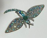 Dragonfly Crystal Rhinestone Brooch Pin Insect Bug Glass Vintage Aqua Blue Green