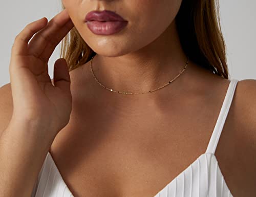 BERISO 14K Gold Plated Dainty Sparkle Dot Chain Necklace Shining Dot Sequins Necklace Simple Necklace with Adjustable Extension Chain Good Gift for Women