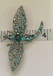 Dragonfly Crystal Rhinestone Brooch Pin Insect Bug Glass Vintage Aqua Blue Green