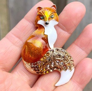 Fox Brooch Orange Fox Brooch Pin Rhinestone Fox Animal Brooch Pendant