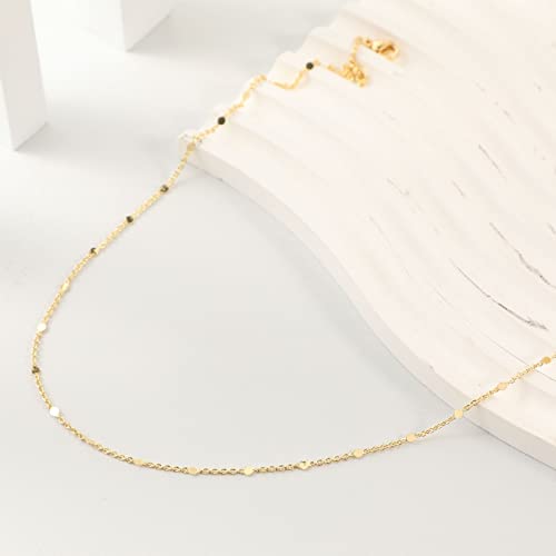 BERISO 14K Gold Plated Dainty Sparkle Dot Chain Necklace Shining Dot Sequins Necklace Simple Necklace with Adjustable Extension Chain Good Gift for Women