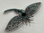 Dragonfly Crystal Rhinestone Brooch Pin Insect Bug Glass Vintage Aqua Blue Green