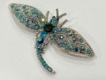 Dragonfly Crystal Rhinestone Brooch Pin Insect Bug Glass Vintage Aqua Blue Green