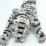 Brooch/Pin Silver Flexible Tiger Crystal & Black Enamel Stripes. 7"