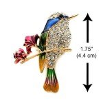 CUTE HUMMINGBIRD PIN 1.75" Gold Blue Green Enamel Brooch Rhinestone Song Bird