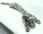 Brooch/Pin Silver Flexible Tiger Crystal & Black Enamel Stripes. 7"